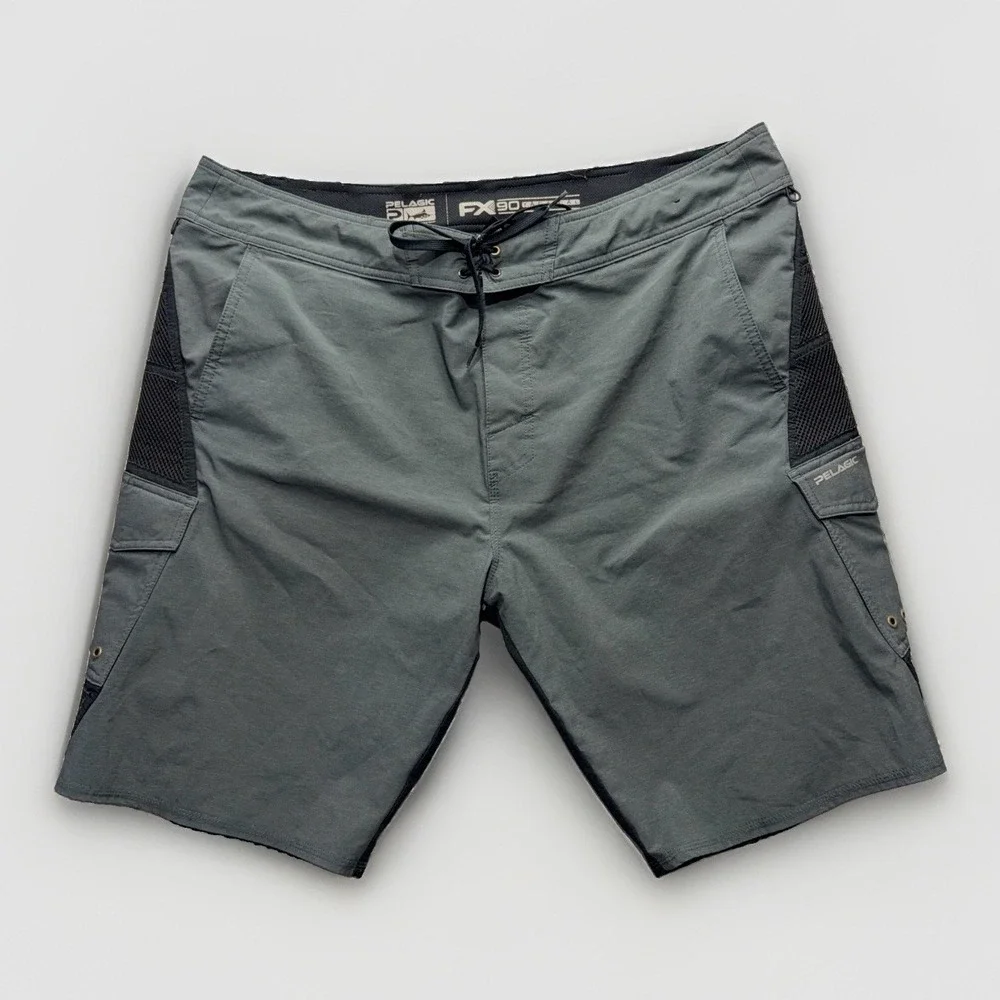 Pelagic FX-90 Tactical Board Shorts Mens 40 Gray Black Fishing Performance Cargo